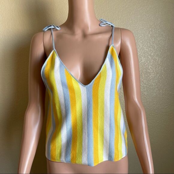 Storia Striped Pastel Tie Strap Crop Top Size Small - Picture 1 of 7